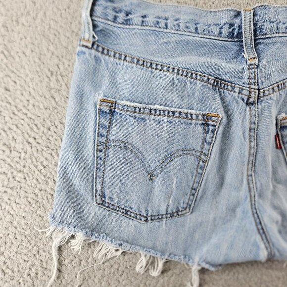Levis 501 CT Shorts Womens 27 Blue Denim Distressed Mid Rise Button Fly Grunge - Picture 13 of 16